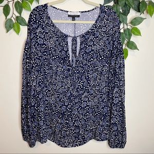 Eloquii Floral Dropped Shouldt Keyhole Long Sleeve Blouse Size 16